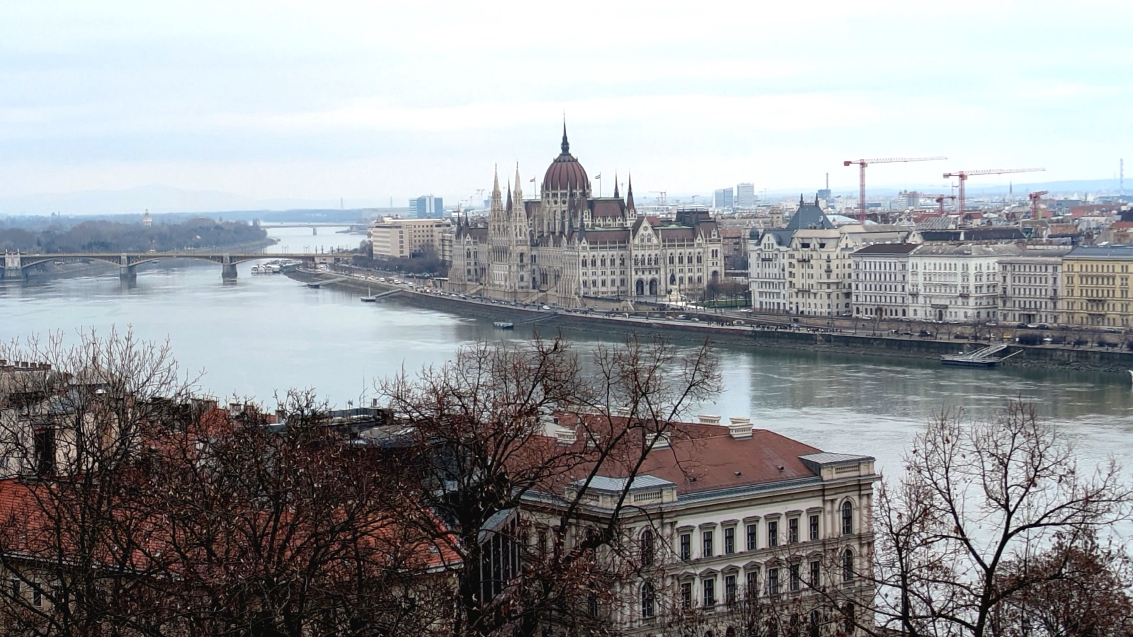 Zoomed view of the Hungarian Parliament Building from the top of the hill (shot from Buda)
